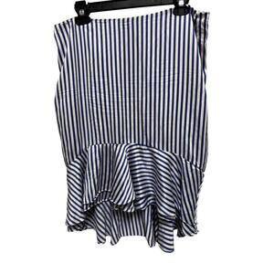 Lauren Ralph Lauren Navy Blue & White Silk Ruffle High Low Skirt Size 12